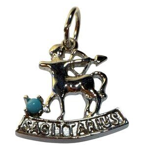 Sagittarius Zodiac Charm Pendant With Turquoise Stone AJ Sterling SIlver